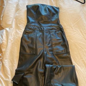 Zara Black Cargo Leather Jumpsuit